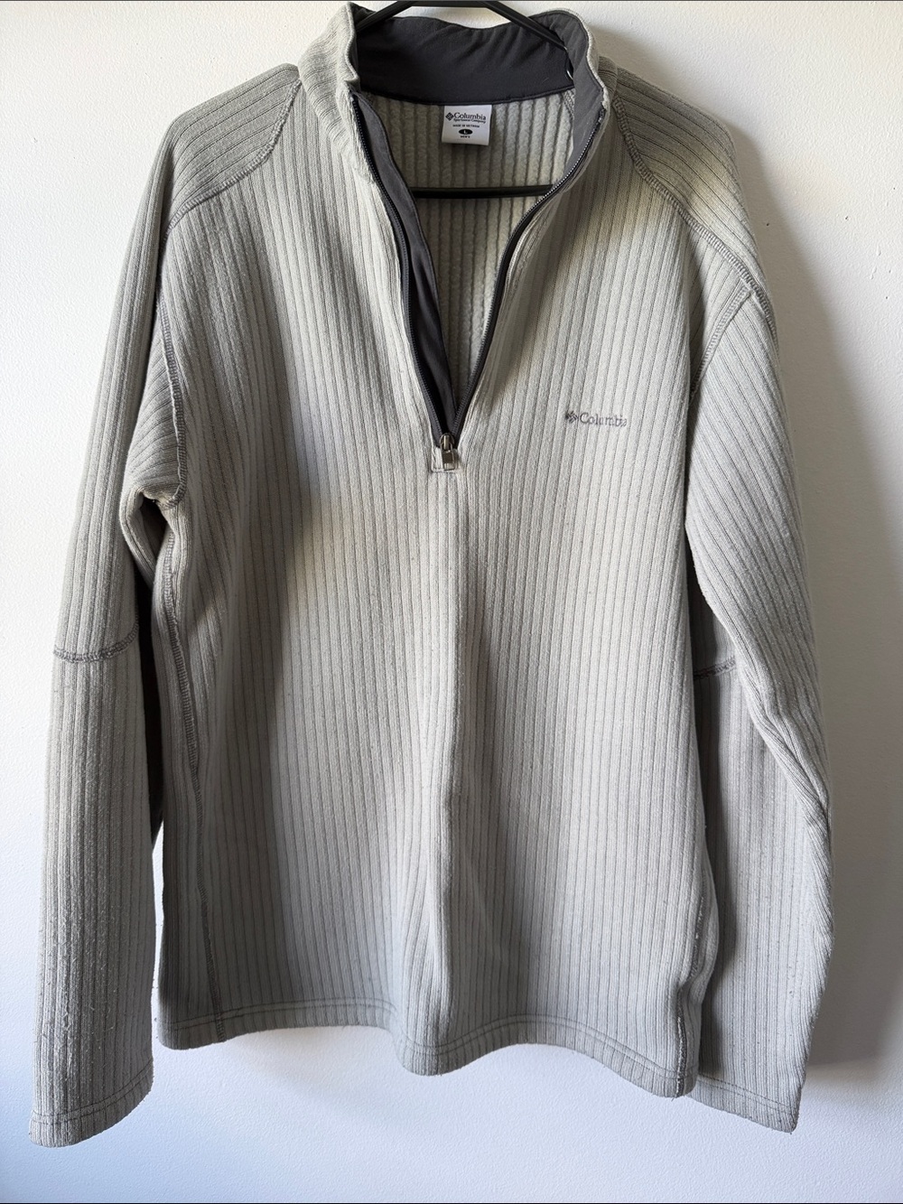 Columbia Men’s Zip-Up Ribbed Fleece Pullover - Light Gray Sz L